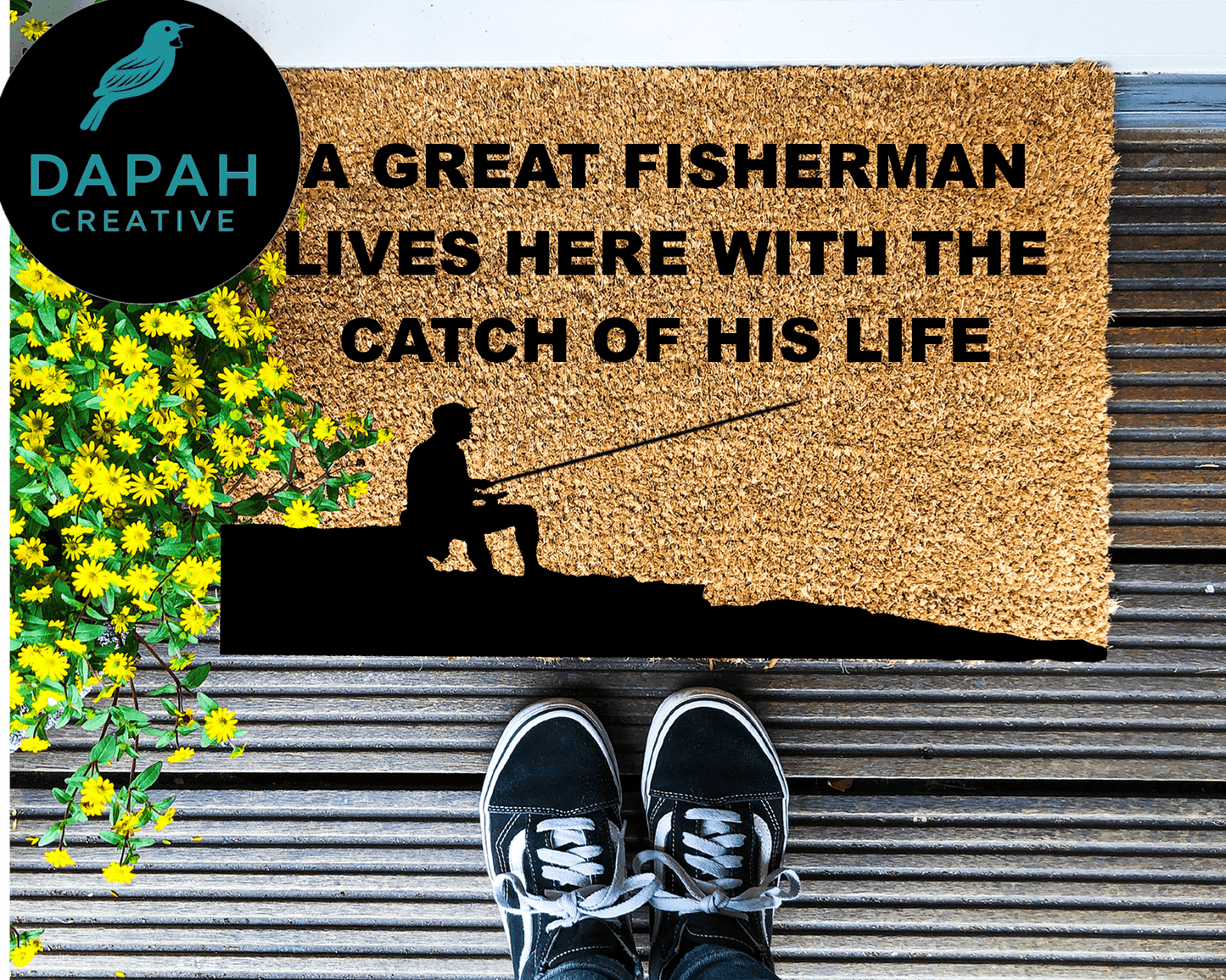 A Great Fisherman Lives Here With the Catch of his Life Doormat.