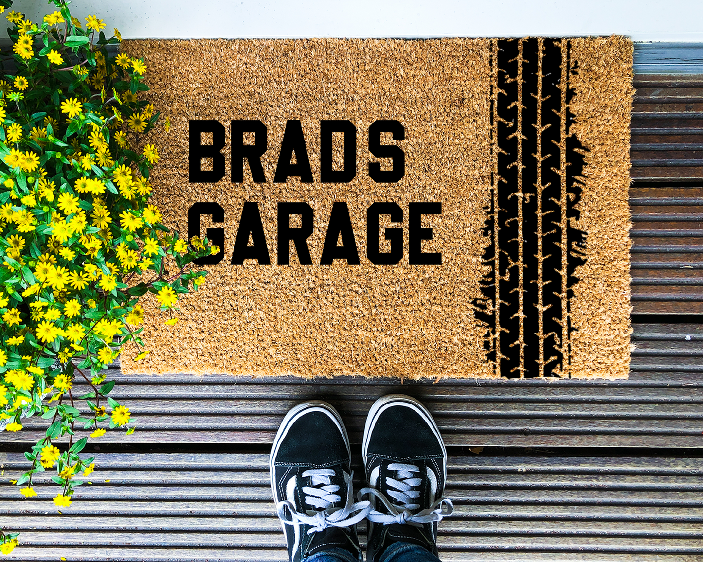 [CUSTOM NAME] Garage Coir Doormat with wheel tracks